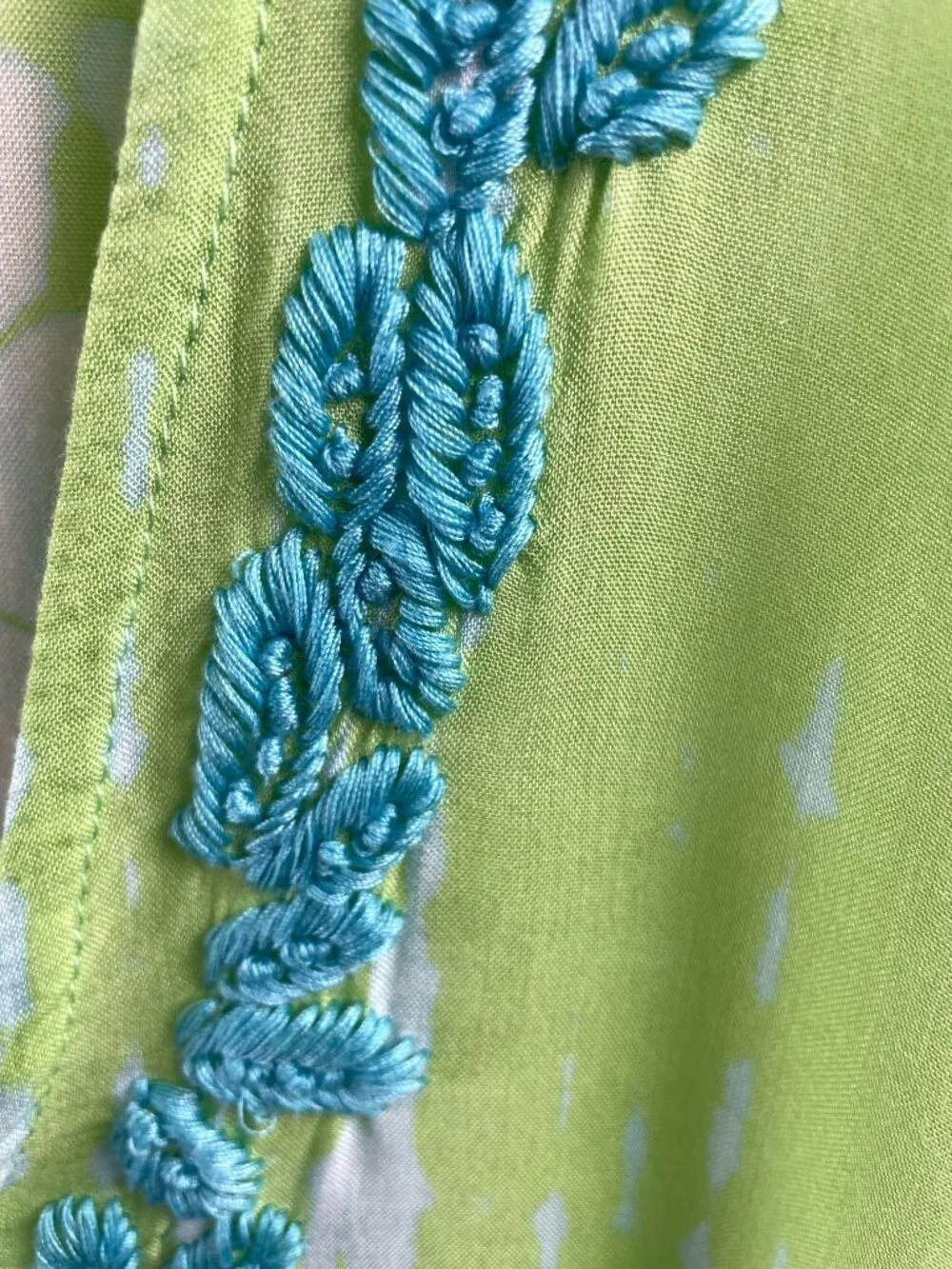 Z&L Tie Dye Beach Swim Coverup Boho Festival V Neck Tunic Embroidered Green OS - Picture 3 of 8